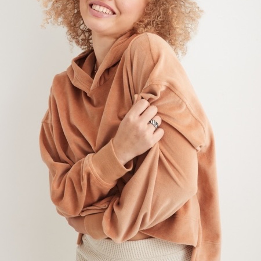 Aerie Velour Relaxed Fit Hoodie in Toasty Peach Women's Size Small